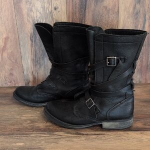 Steve Madden Black Banddit Slip On Belted Combat Boots 11M            C201